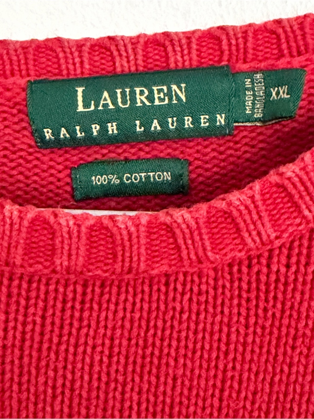 Vintage Lauren Ralph Lauren Red 100% Cotton Crest Sweater XXL Y2K Oversized - Picture 5 of 6